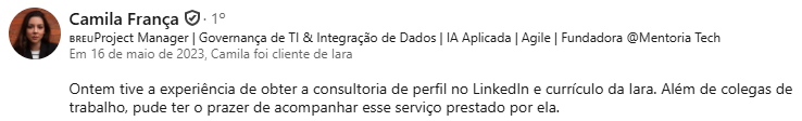 Depoimento de Camila França publicado no LinkedIn