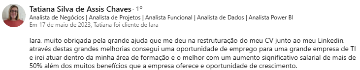 Depoimento de Tatiana Silva de Assis Chaves publicado no LinkedIn