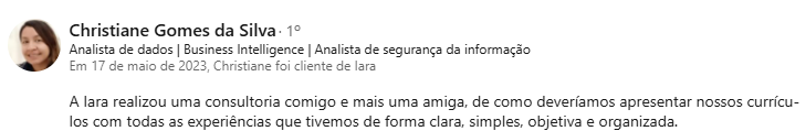Depoimento de Christiane Gomes da Silva publicado no LinkedIn