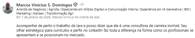 Depoimento de Marcos Vinícius S. Domingos publicado no LinkedIn